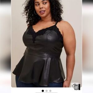Torrid SIZE 6 faux leather and lace peplum top